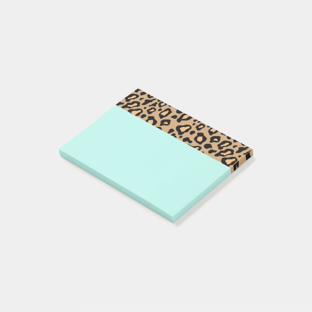 Retro Turquoise Office Leopard Print Post It Notes (Angled)