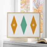 Retro Turquoise Orange Cream Stars Diamonds Poster<br><div class="desc">This mid-century modern poster features 3 large diamonds with 2 stars in the center,  in a combination of the colors turquoise blue,  orange,  and cream.  This would make a fun addition to your walls!</div>