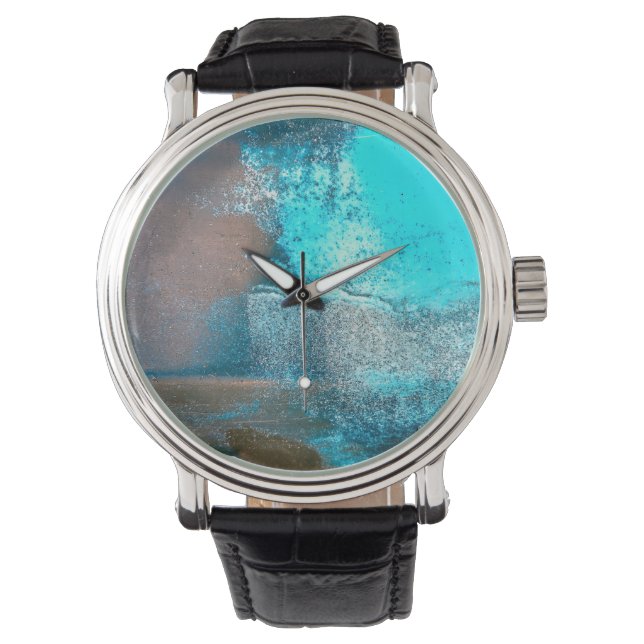 Retro Turquoise Paint and Rust Abstract Watch (Front)
