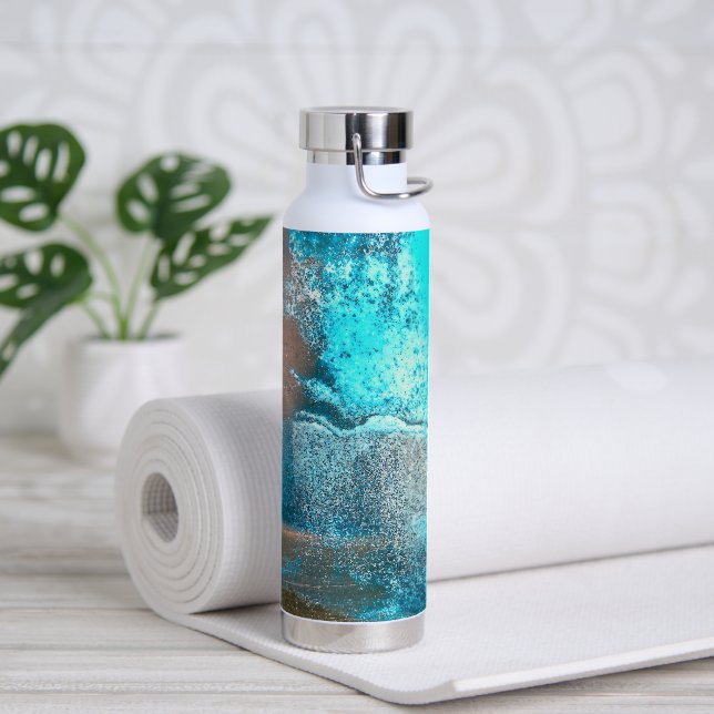 Retro Turquoise Paint and Rust Abstract Water Bottle (Yoga)