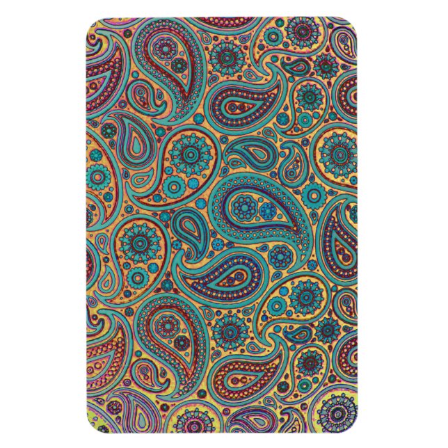 Retro Turquoise Rainbow Paisley motif Magnet (Vertical)