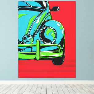 Retro Turquoise Sports Car Front Pop Art  Canvas Print