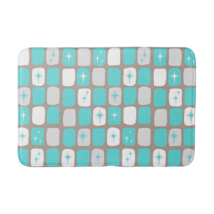 Retro Turquoise Starbursts Bath Mat