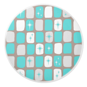 Retro Turquoise Starbursts Ceramic Knob