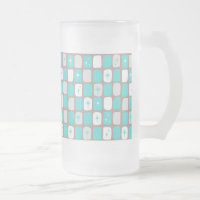 Retro Turquoise Starbursts Frosted Glass Mug