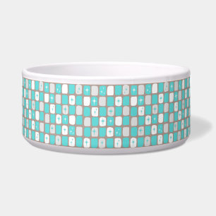 Retro Turquoise Starbursts Large Dog Bowl