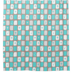 Retro Turquoise Starbursts Shower Curtain
