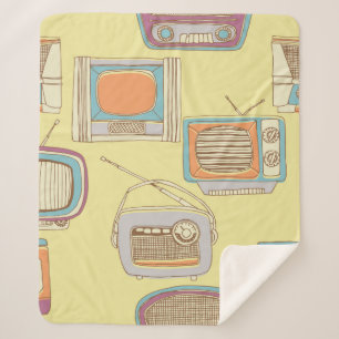 retro tv and radio. seamless pattern sherpa blanket