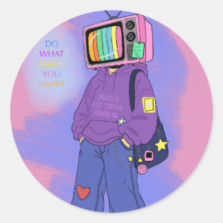 Retro TV dopamine Classic Round Sticker