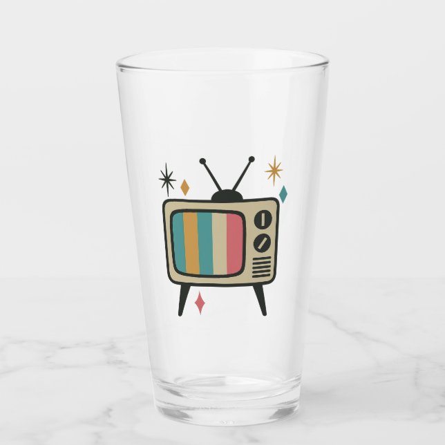 Retro TV Drinking Glass | Mid-Century Modern Atomi (Front)