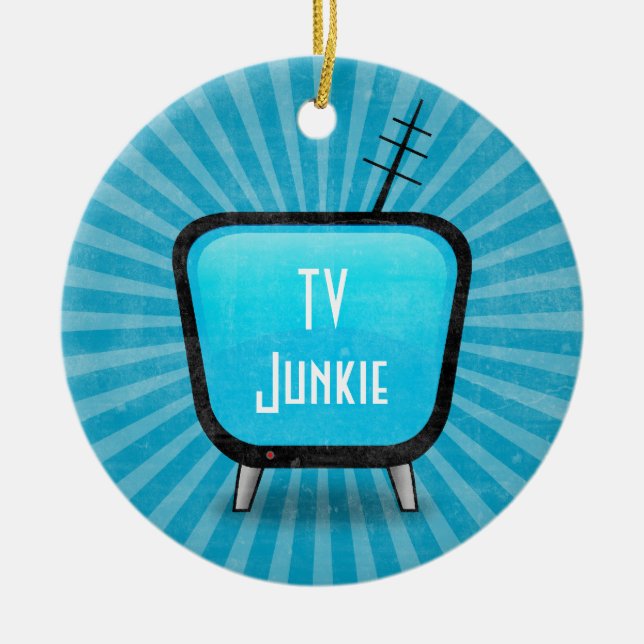 Retro TV Junkie Ceramic Tree Decoration (Front)