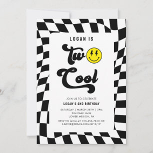 Retro Two Cool Wavy Skateboard 2nd Birthday  Invitation