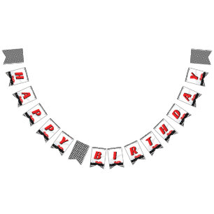 Retro two fast red race car theme racer birthday Bunting