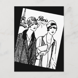 Retro Two Girls in Paris Postcard