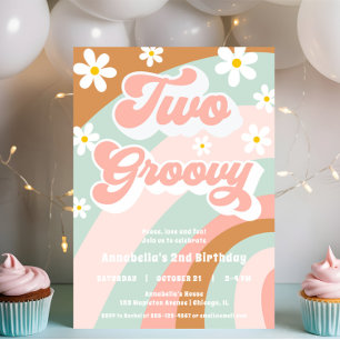 Retro TWO groovy 2nd birthday pastels daisy girl Invitation