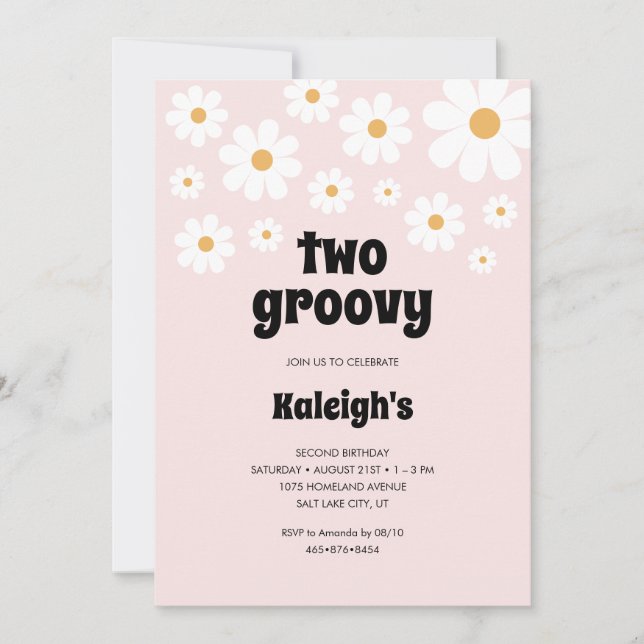 Retro Two Groovy 70's Style Birthday Invitation (Front)