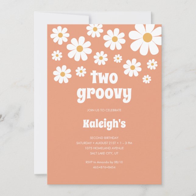 Retro Two Groovy 70's Style Birthday Invitation (Front)