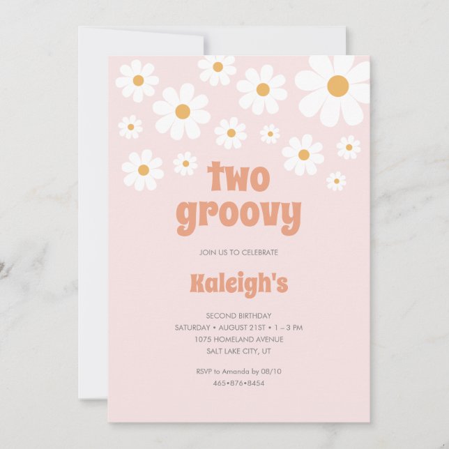 Retro Two Groovy 70's Style Birthday Invitation (Front)