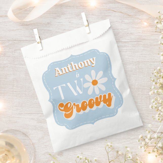 Retro Two Groovy Boys 2nd Birthday Favour Bags (Clipped)