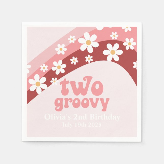 Retro Two Groovy daisy boho floral 2nd birthday Na Napkin (Front)