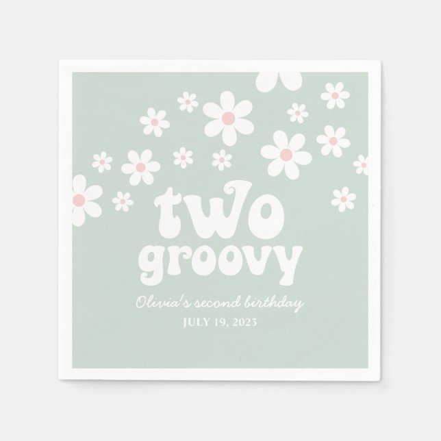 Retro Two Groovy daisy boho floral second birthday Napkin (Front)