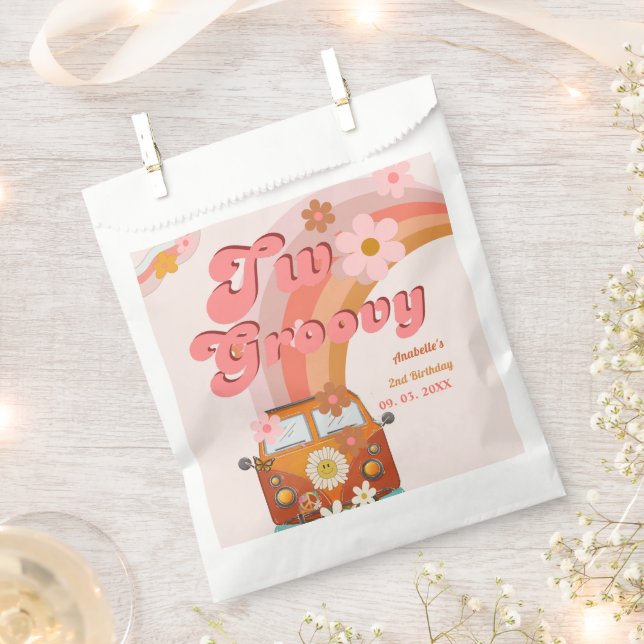 Retro two Groovy Daisy Flower Birthday Party Favour Bags (Clipped)