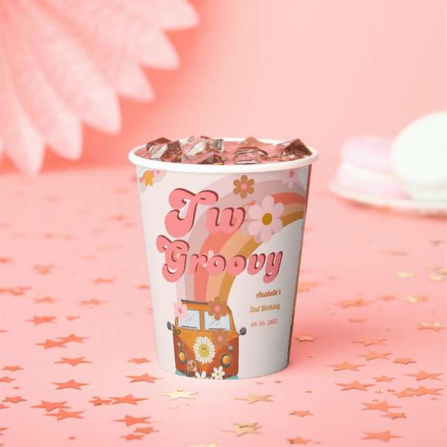Retro two Groovy Daisy Flower Birthday Party Paper Cups (Insitu)