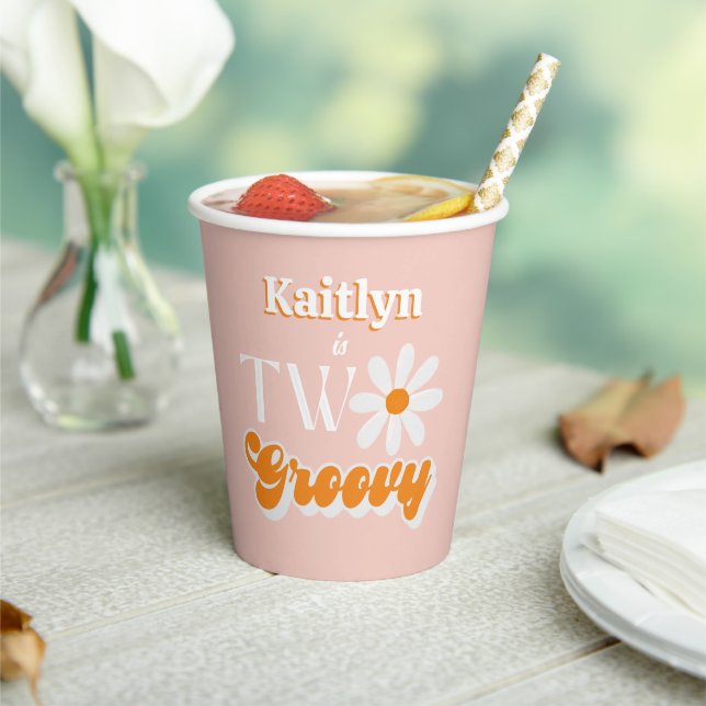 Retro Two Groovy Girls 2nd Birthday Paper Cups (Insitu)