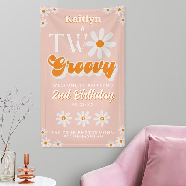 Retro Two Groovy Girls 2nd Birthday Welcome Banner (Creator Uploaded)
