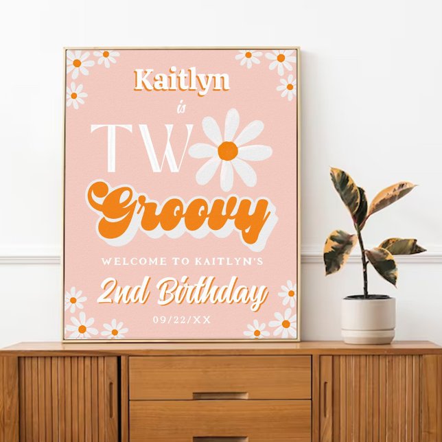Retro Two Groovy Girls 2nd Birthday Welcome Poster (Creator Uploaded)