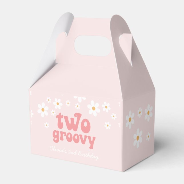 Retro two Groovy Pink Daisy Favour Box (Front Side)