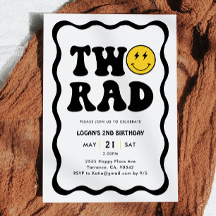 Retro Two Rad Boy 2nd Birthday Party Invitation