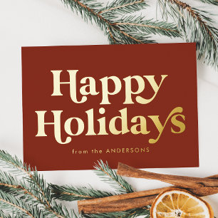 Retro Type Happy Holidays Non-Photo Brown and Gold