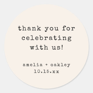Retro Typewriter Ivory Custom Wedding Thank You Classic Round Sticker