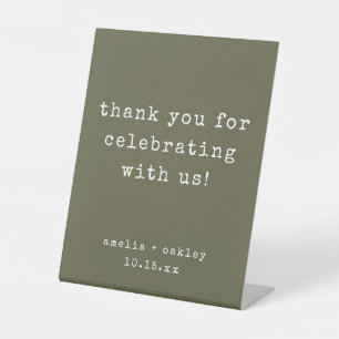 Retro Typewriter Olive Custom Wedding Thank You Pedestal Sign