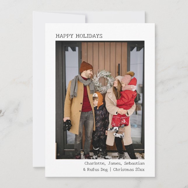 Retro Typewriter Text Custom Photo Personalised Holiday Card (Front)