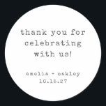 Retro Typewriter White Custom Wedding Thank You Classic Round Sticker<br><div class="desc">Minimalist Retro Typewriter Black and White Custom Wedding Thank You Classic Round Sticker</div>