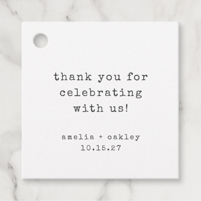 Retro Typewriter White Custom Wedding Thank You Favour Tags (Front)