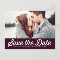 Retro Typography Aubergine Save the Date Photo