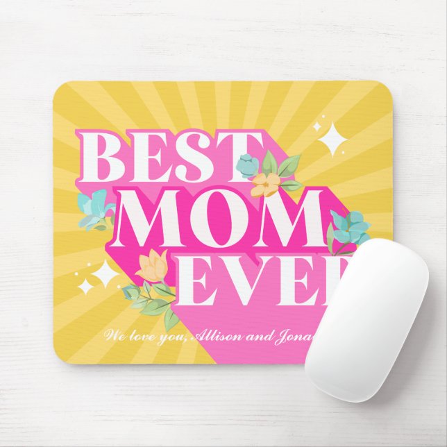 Retro Typography Best Mom Ever Custom Mouse Pad (With Mouse)