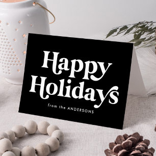 Retro Typography Black Happy Holidays Non-Photo Holiday Card