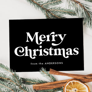 Retro Typography Black Merry Christmas Non-Photo Holiday Card