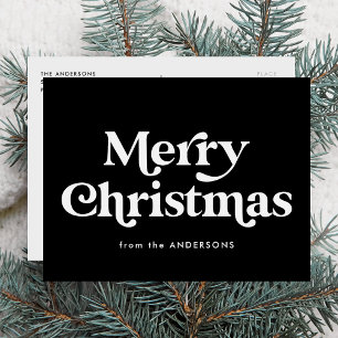 Retro Typography Black Merry Christmas Non-Photo Holiday Postcard
