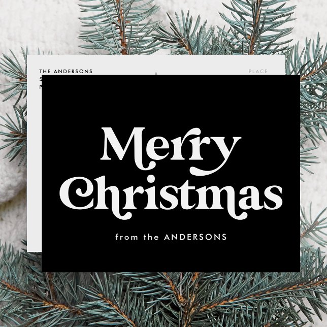 Retro Typography Black Merry Christmas Non-Photo Holiday Postcard (Creator Uploaded)