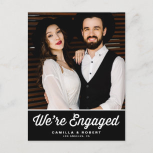 Retro Typography Black Photo Engagement Announcement Postcard