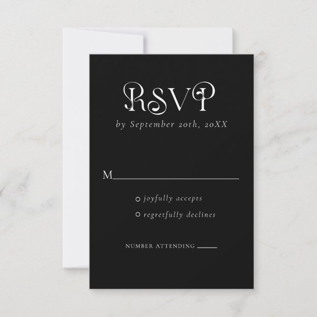 Retro Typography Black RSVP Cards (Front)