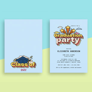 Retro Typography Blue Graduation Colourful Party Invitation