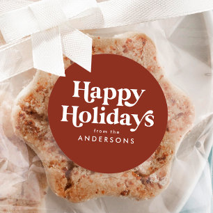 Retro Typography Brown Happy Holidays Classic Round Sticker