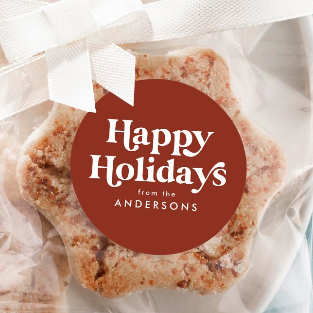 Retro Typography Brown Happy Holidays Classic Round Sticker (Creator Uploaded)