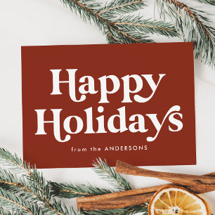 Retro Typography Brown Happy Holidays Non-Photo Holiday Card